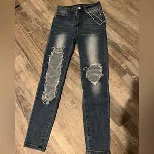 Shein chain-ripped jeans